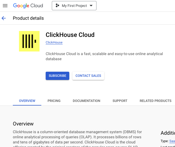 ClickHouse Cloud in GCP Marketplace